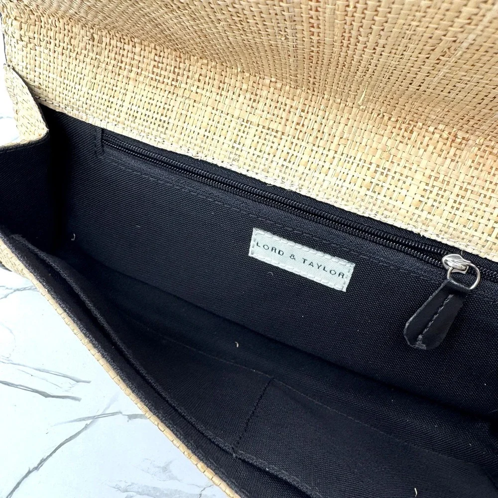 Vintage Straw Clutch Purse Lord & Taylor Boho Kitsch Butterflies Floral Lined‎